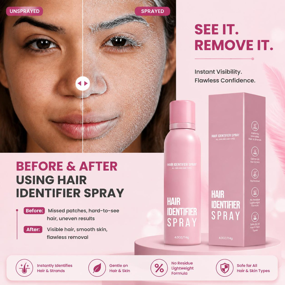 Magic Hair Identifier Spray with | 4x Precision Facial Razors |