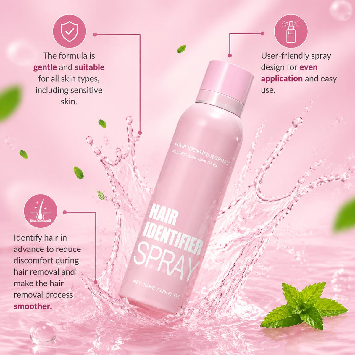 Professional Hair Identifier Spray suitable for all skin types